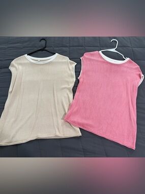 Amazon Women’s Crew Neck Sweater Shell Beige & Pink sz medium